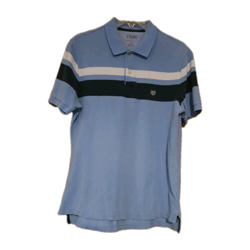 CHAPS The Everyday Polo Mens Sz Med Lt Blue Navy White Block Striped